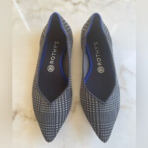 Rothy's The Point Black and Blue Patterned Flats